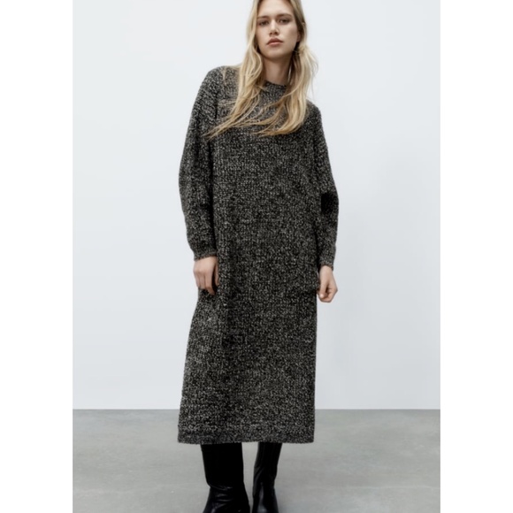 zara midi sweater dress Zara Midi Ribbed Sweater Dress